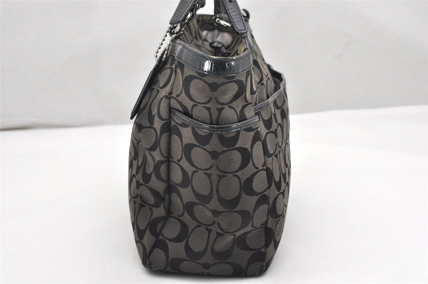 Authentic COACH Signature Shoulder Tote Bag Canvas Leather F17726 Black 4318K
