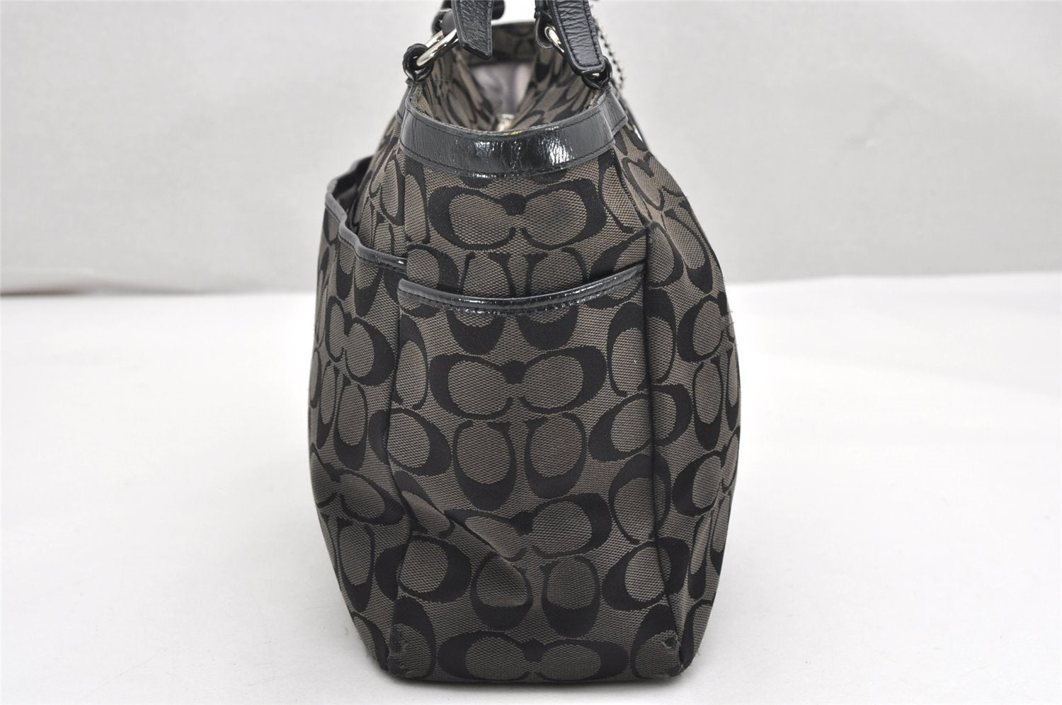 Authentic COACH Signature Shoulder Tote Bag Canvas Leather F17726 Black 4318K