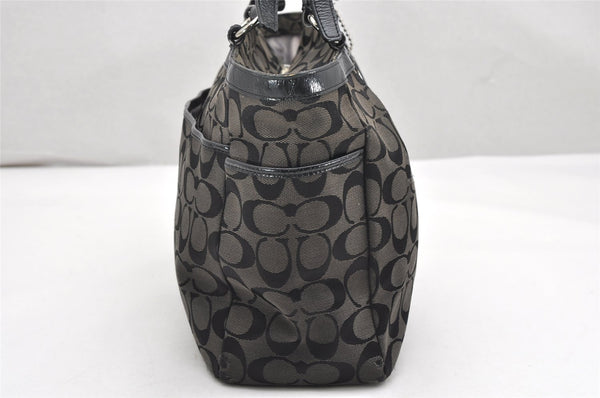 Authentic COACH Signature Shoulder Tote Bag Canvas Leather F17726 Black 4318K