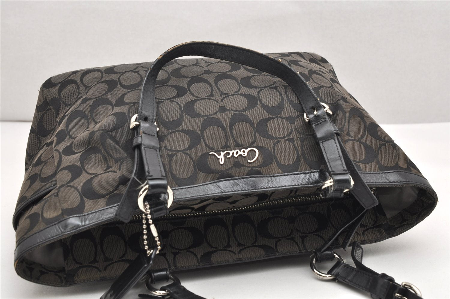 Authentic COACH Signature Shoulder Tote Bag Canvas Leather F17726 Black 4318K