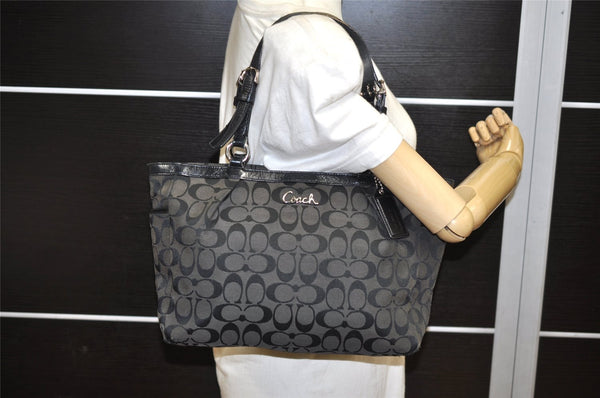 Authentic COACH Signature Shoulder Tote Bag Canvas Leather F17726 Black 4318K