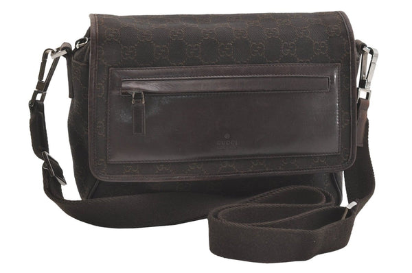 Authentic GUCCI Shoulder Cross Body Bag GG Canvas Leather 28562 Brown 4319J