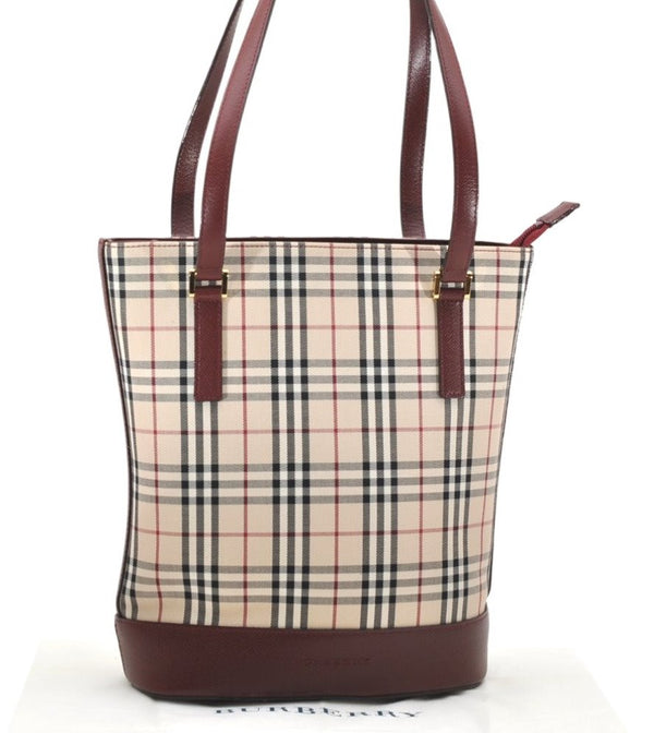 Authentic BURBERRY Nova Check Shoulder Tote Bag Purse Canvas Leather Beige 4319K