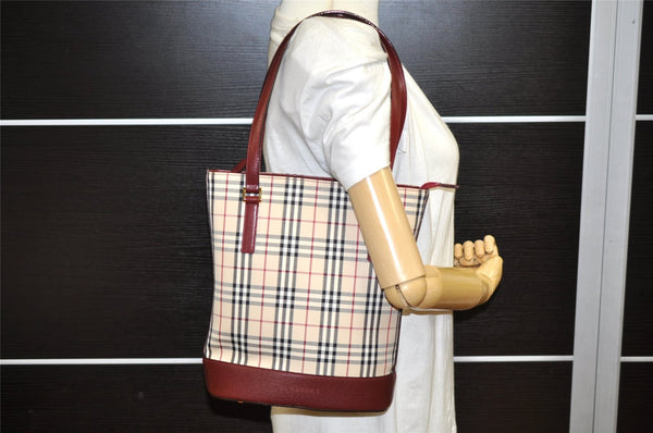 Authentic BURBERRY Nova Check Shoulder Tote Bag Purse Canvas Leather Beige 4319K