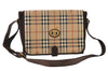 Authentic Burberrys Nova Check Shoulder Cross Bag PVC Suede Leather Beige 4320K