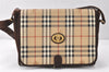 Authentic Burberrys Nova Check Shoulder Cross Bag PVC Suede Leather Beige 4320K