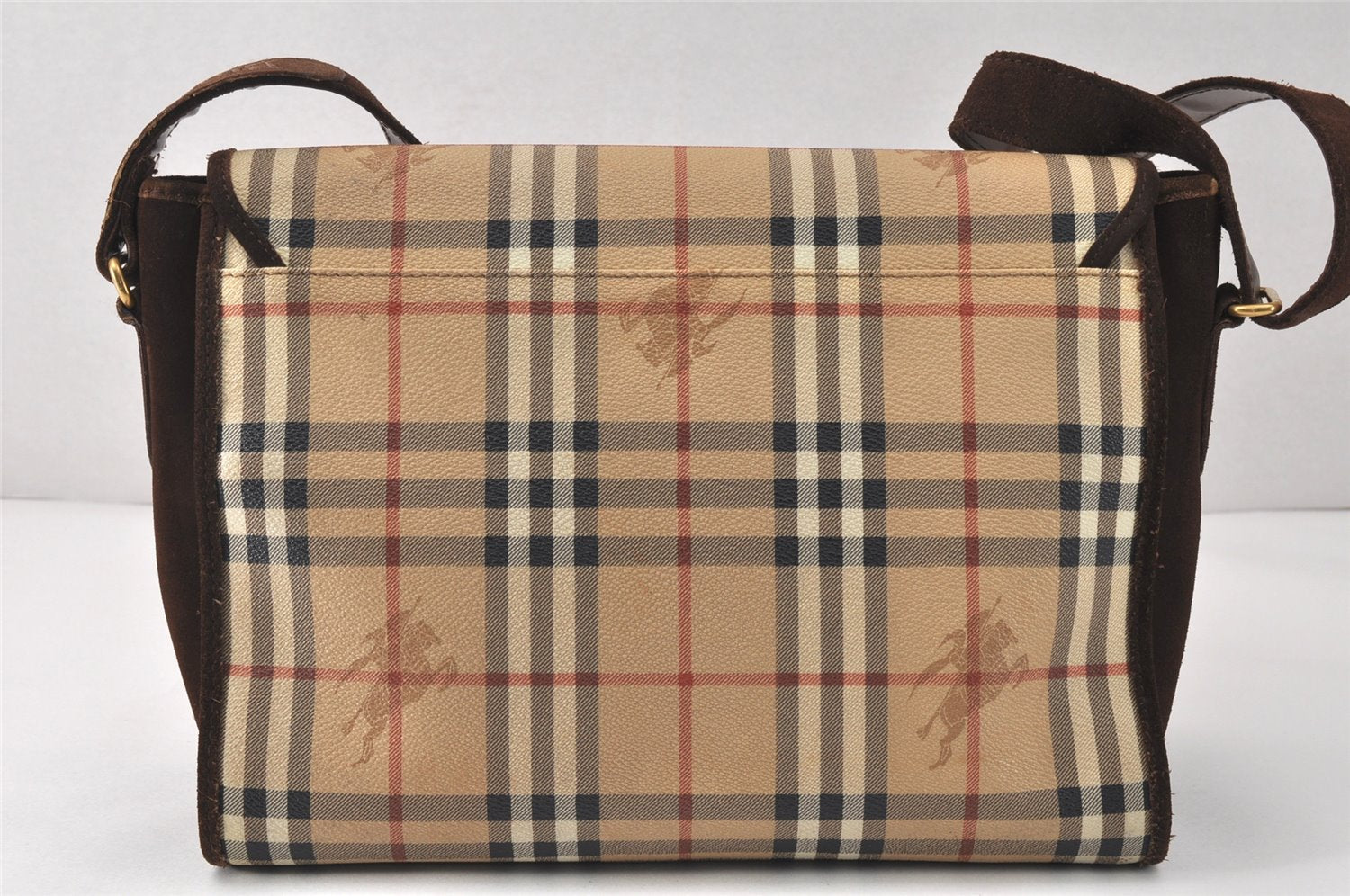 Authentic Burberrys Nova Check Shoulder Cross Bag PVC Suede Leather Beige 4320K