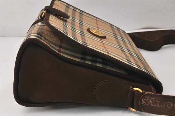 Authentic Burberrys Nova Check Shoulder Cross Bag PVC Suede Leather Beige 4320K