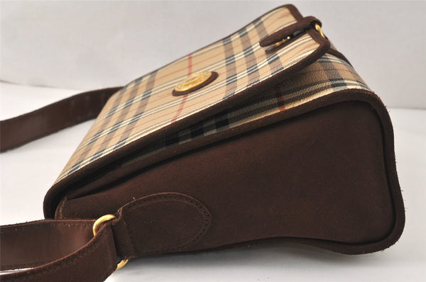 Authentic Burberrys Nova Check Shoulder Cross Bag PVC Suede Leather Beige 4320K