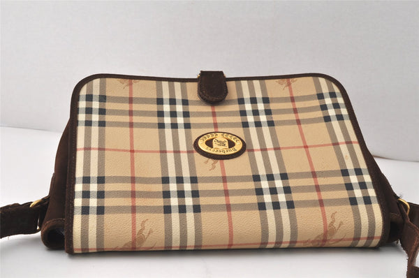 Authentic Burberrys Nova Check Shoulder Cross Bag PVC Suede Leather Beige 4320K