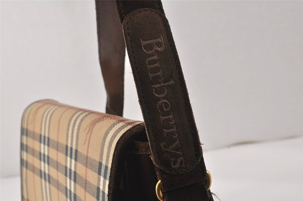 Authentic Burberrys Nova Check Shoulder Cross Bag PVC Suede Leather Beige 4320K