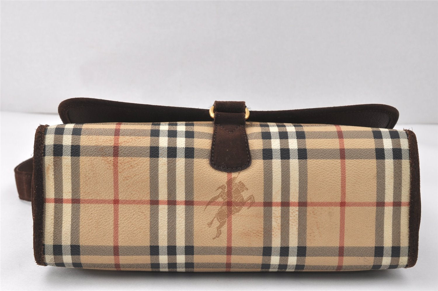 Authentic Burberrys Nova Check Shoulder Cross Bag PVC Suede Leather Beige 4320K