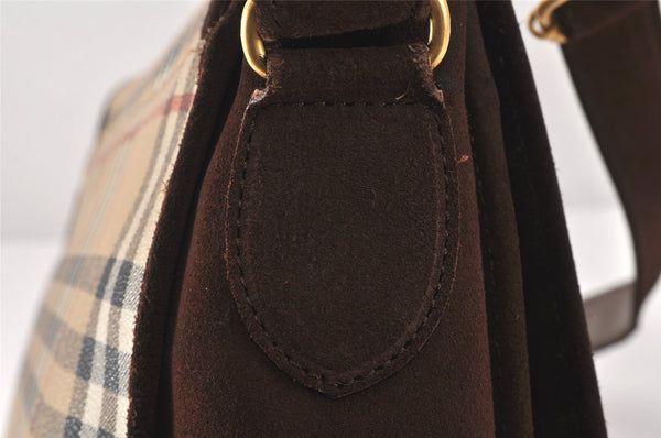 Authentic Burberrys Nova Check Shoulder Cross Bag PVC Suede Leather Beige 4320K