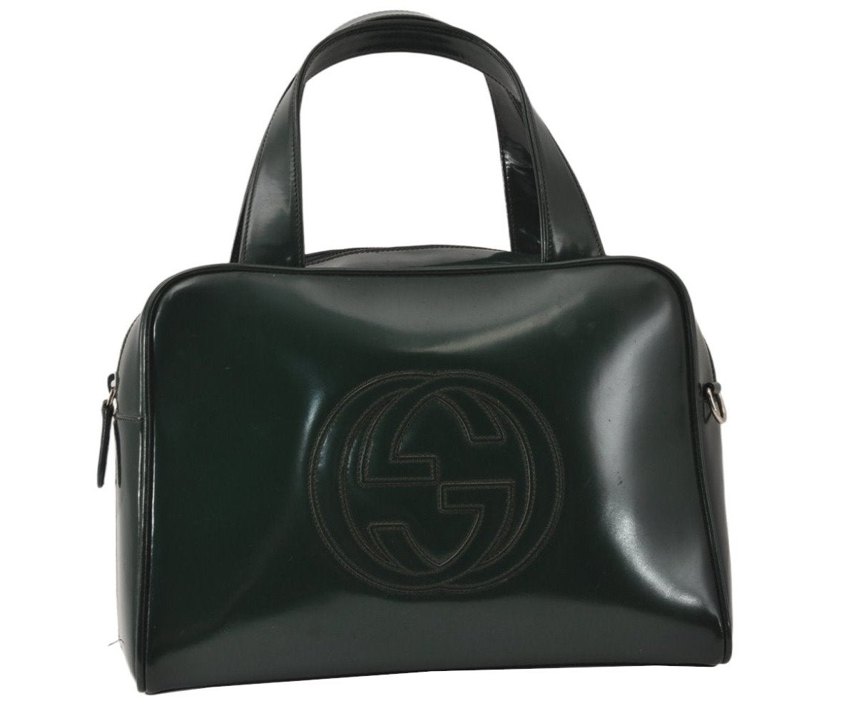 Authentic GUCCI Interlocking G 2Way Hand Bag Purse Enamel Green Junk 4321K