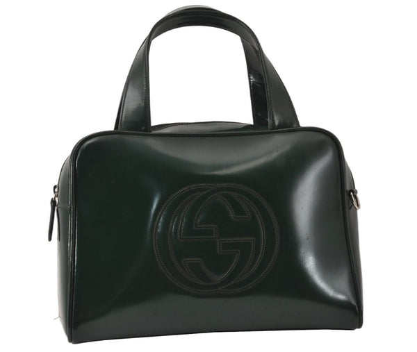 Authentic GUCCI Interlocking G 2Way Hand Bag Purse Enamel Green Junk 4321K