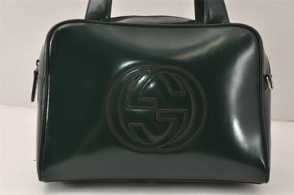 Authentic GUCCI Interlocking G 2Way Hand Bag Purse Enamel Green Junk 4321K