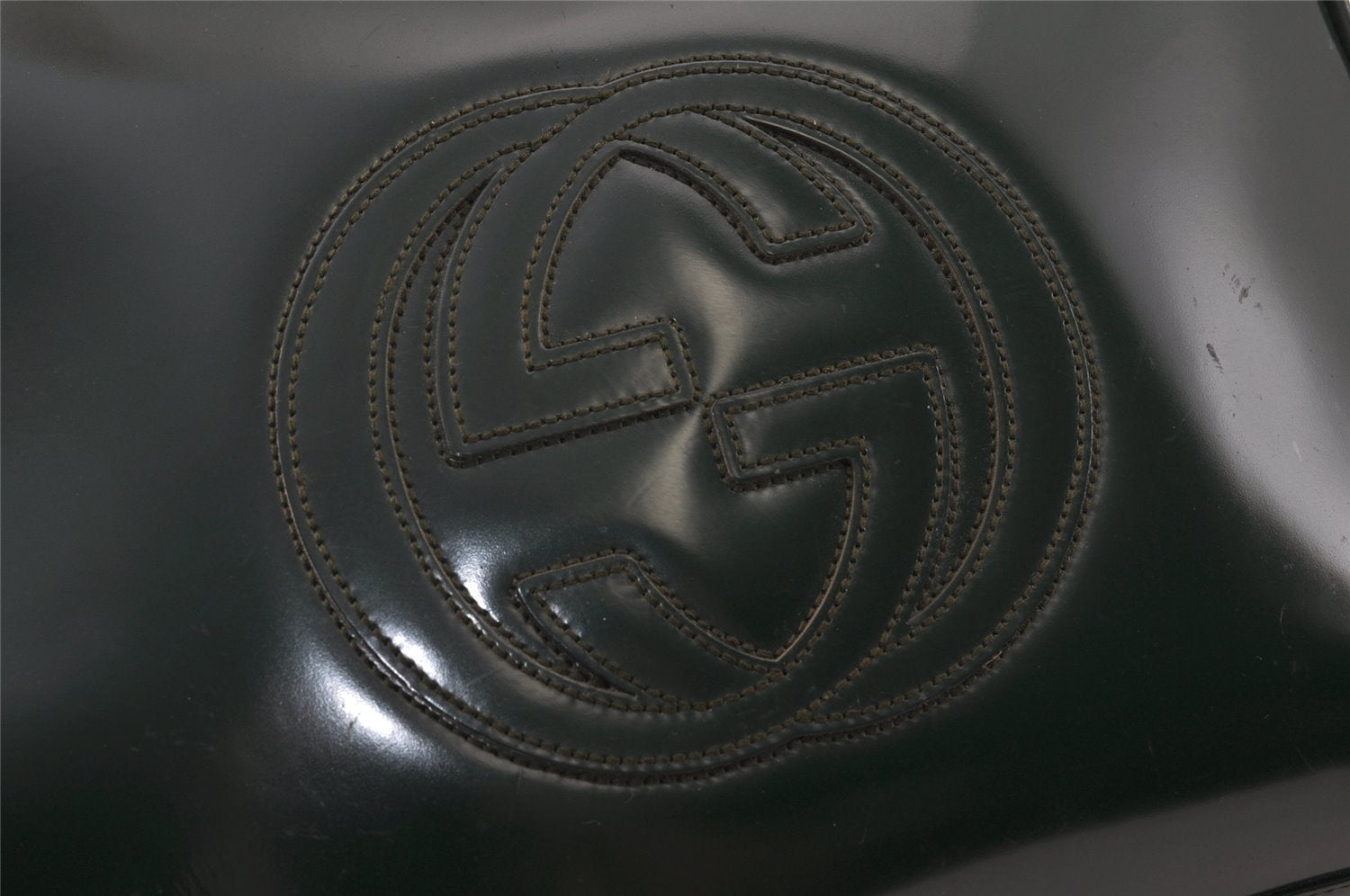 Authentic GUCCI Interlocking G 2Way Hand Bag Purse Enamel Green Junk 4321K
