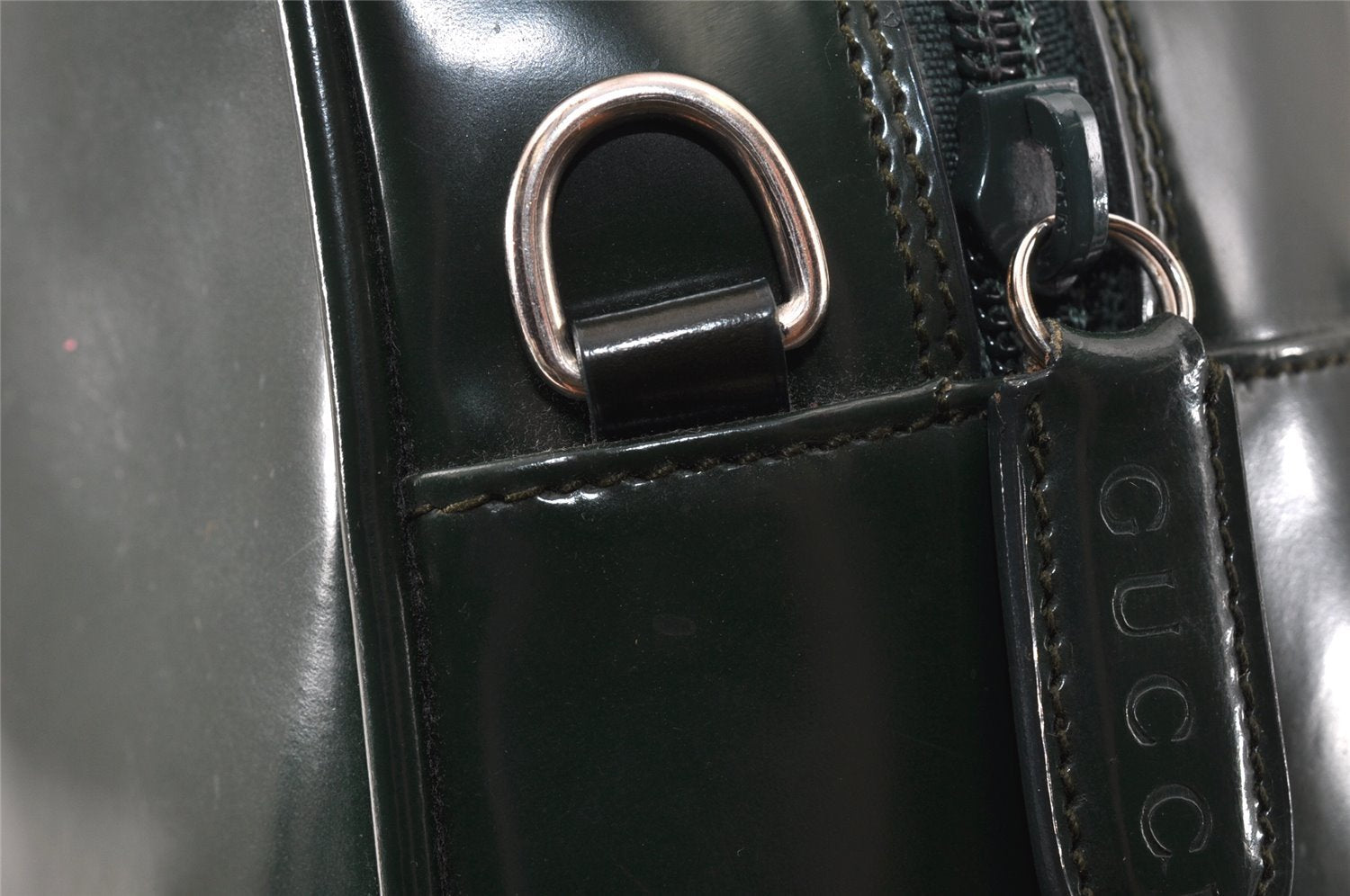 Authentic GUCCI Interlocking G 2Way Hand Bag Purse Enamel Green Junk 4321K