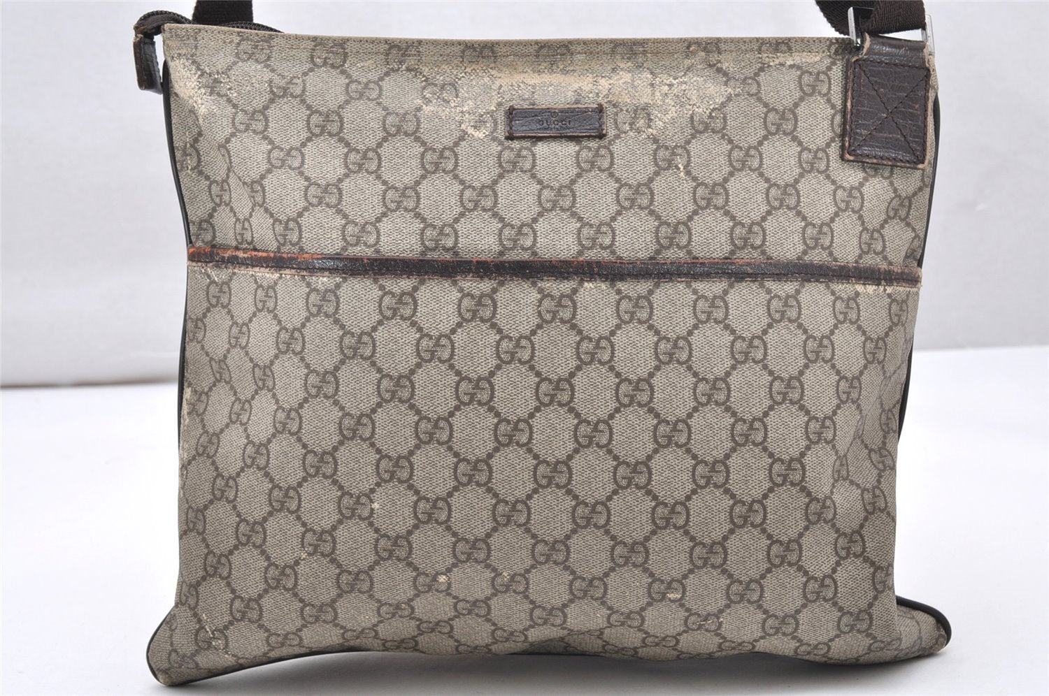 Authentic GUCCI Shoulder Cross Body Bag Purse GG PVC Leather 141198 Brown 4322K