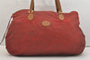 Authentic GUCCI Rigate Line Travel Boston Bag Cotton Leather Red Green 4323J