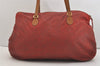 Authentic GUCCI Rigate Line Travel Boston Bag Cotton Leather Red Green 4323J
