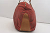 Authentic GUCCI Rigate Line Travel Boston Bag Cotton Leather Red Green 4323J