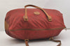 Authentic GUCCI Rigate Line Travel Boston Bag Cotton Leather Red Green 4323J