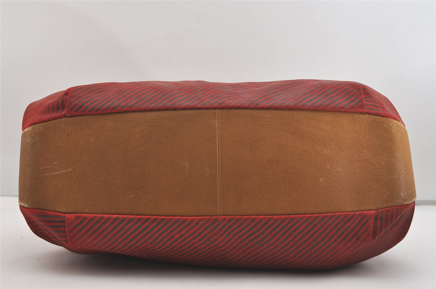 Authentic GUCCI Rigate Line Travel Boston Bag Cotton Leather Red Green 4323J