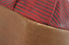Authentic GUCCI Rigate Line Travel Boston Bag Cotton Leather Red Green 4323J