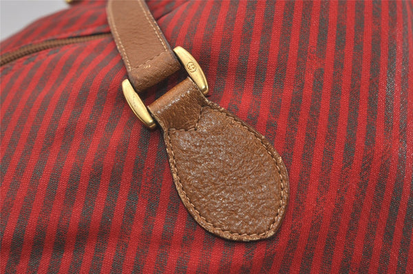 Authentic GUCCI Rigate Line Travel Boston Bag Cotton Leather Red Green 4323J