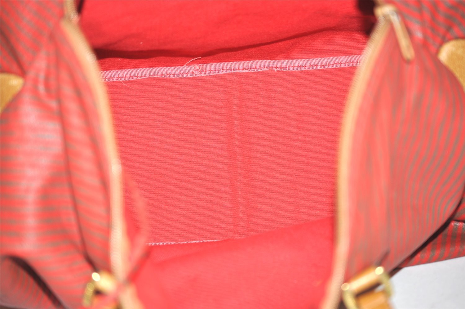 Authentic GUCCI Rigate Line Travel Boston Bag Cotton Leather Red Green 4323J