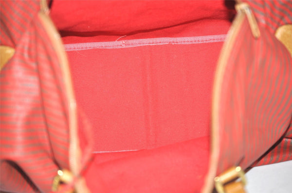 Authentic GUCCI Rigate Line Travel Boston Bag Cotton Leather Red Green 4323J