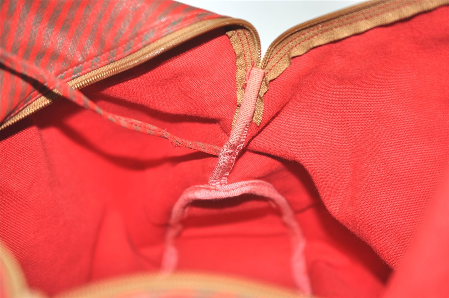 Authentic GUCCI Rigate Line Travel Boston Bag Cotton Leather Red Green 4323J