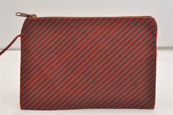 Authentic GUCCI Rigate Line Travel Boston Bag Cotton Leather Red Green 4323J