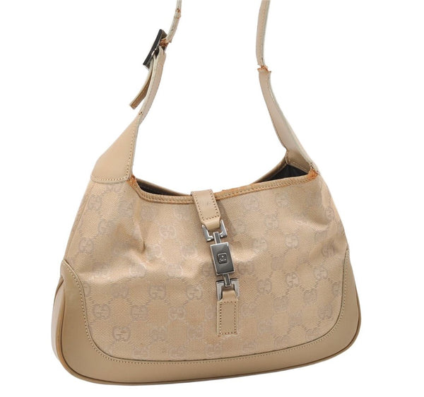 Authentic GUCCI Jackie Shoulder Bag GG Canvas Leather 0013735 Beige Junk 4323K
