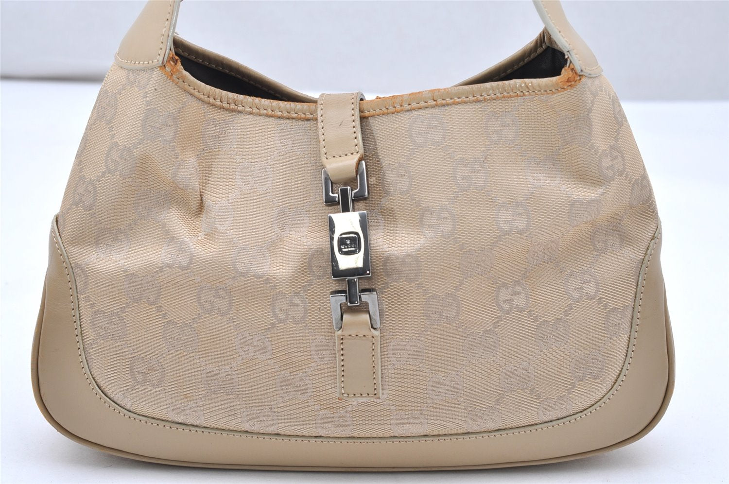 Authentic GUCCI Jackie Shoulder Bag GG Canvas Leather 0013735 Beige Junk 4323K