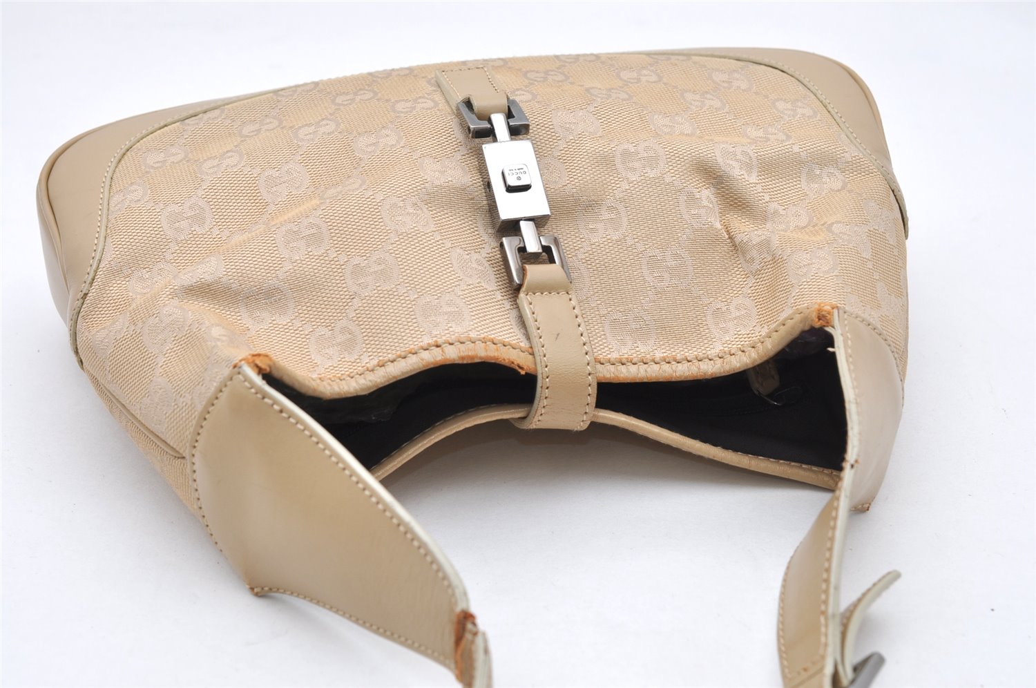 Authentic GUCCI Jackie Shoulder Bag GG Canvas Leather 0013735 Beige Junk 4323K