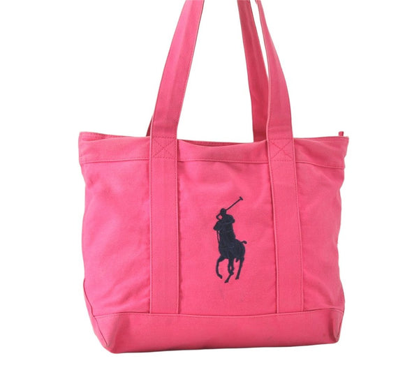 Authentic POLO Ralph Lauren Vintage Canvas Shoulder Tote Bag Pink 4325K