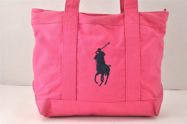 Authentic POLO Ralph Lauren Vintage Canvas Shoulder Tote Bag Pink 4325K