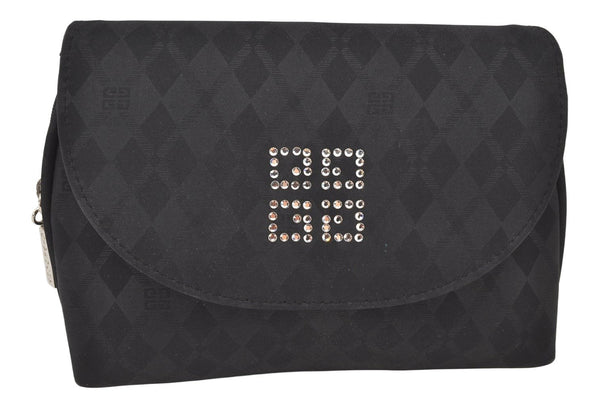 Authentic GIVENCHY Nylon Rhinestone Cometic Pouch Purse Black 4326K