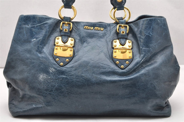 Authentic MIU MIU Vintage Leather 2Way Shoulder Tote Bag Blue 4328K