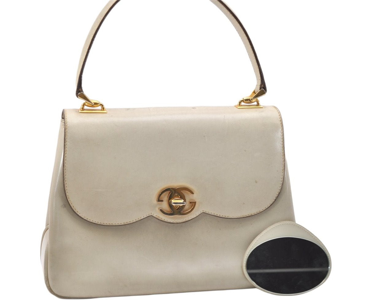 Authentic GUCCI Vintage Shoulder Hand Bag Purse Leather White 4329K