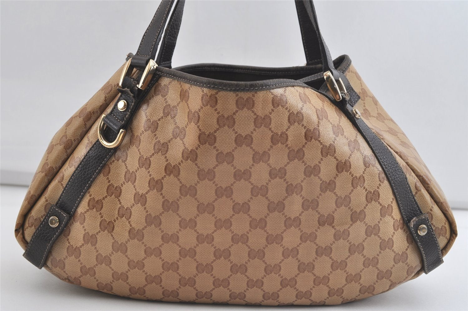 Authentic GUCCI GG Crystal Abbey Tote Bag PVC Leather 293578 Brown 4330K