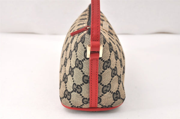Authentic GUCCI Hand Bag Pouch Purse GG Canvas Leather 0391103 Black Red 4331K