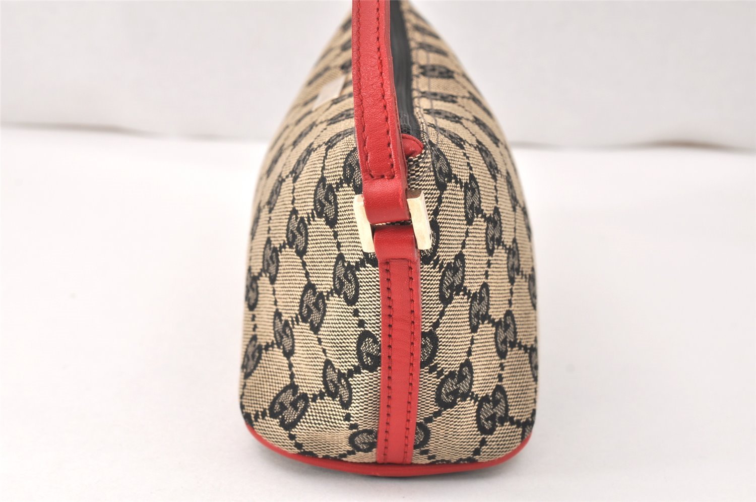 Authentic GUCCI Hand Bag Pouch Purse GG Canvas Leather 0391103 Black Red 4331K