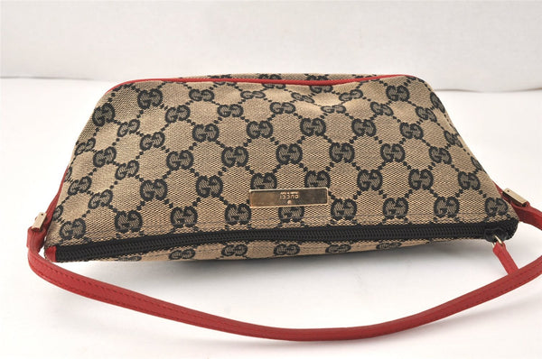 Authentic GUCCI Hand Bag Pouch Purse GG Canvas Leather 0391103 Black Red 4331K