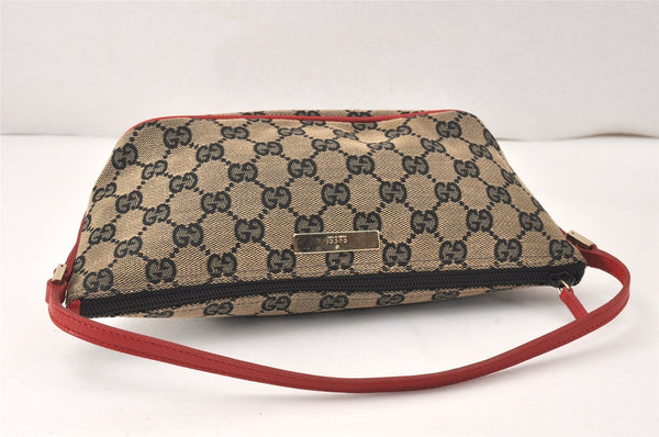 Authentic GUCCI Hand Bag Pouch Purse GG Canvas Leather 0391103 Black Red 4331K