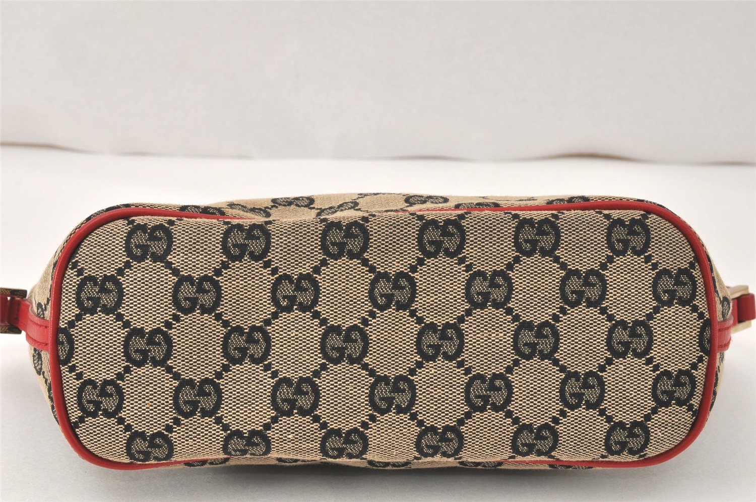 Authentic GUCCI Hand Bag Pouch Purse GG Canvas Leather 0391103 Black Red 4331K