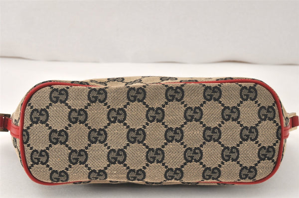 Authentic GUCCI Hand Bag Pouch Purse GG Canvas Leather 0391103 Black Red 4331K