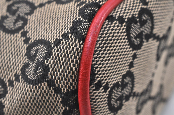 Authentic GUCCI Hand Bag Pouch Purse GG Canvas Leather 0391103 Black Red 4331K